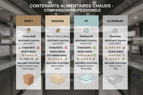 Tableau comparatif: plateaux en bagasse, plastique, mousse