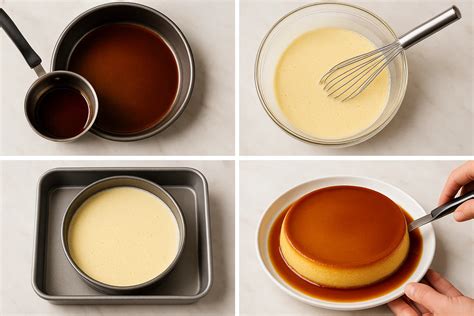 Un flan démoulé sur une assiette, avec des clémentines caramélisées