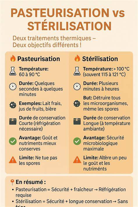 Infographie: Thermes de pasteurisation et comparaison avec la stérilisation