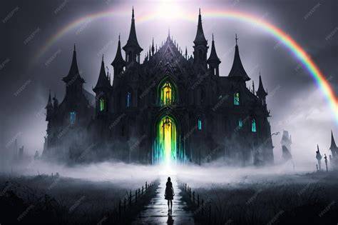 Illustration d’une sorcière dans un château sombre et d’un miroir magique