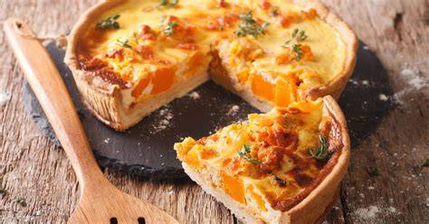 Diagramme de montage de la quiche: pâte - potimarron - appareil