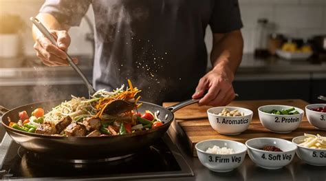 image: diagramme de l’ordre d’ajout des ingrédients dans une cuisson au wok