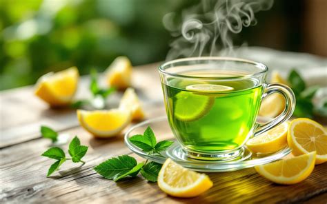 Infusion de thé vert avec des tranches d'agrumes et des litchis