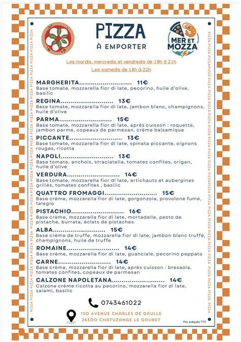 Carte des pizzas traditionnelles et créations maison