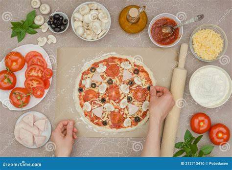 Schéma illustrant la préparation étape par étape d’une pizza margherita