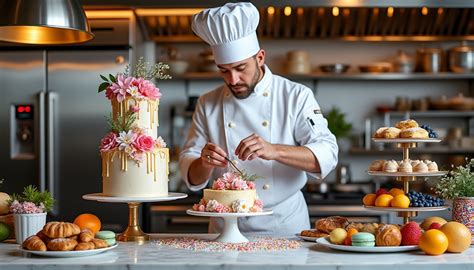 Un chef pâtissier observant attentivement une pâtisserie lors d'une compétition