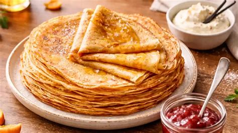 Une pile de crêpes dorées avec un filet de sirop d'érable