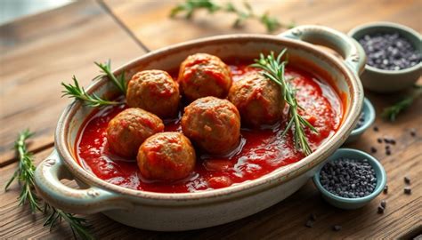 Assiette de boulettes de sanglier à la sauce tomate, garnie de persil frais et de parmesan râpé