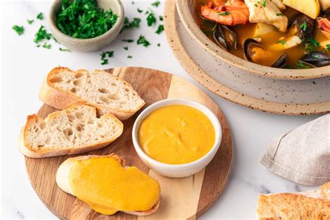 Schéma de préparation de la sauce rouille, montrant l'émulsion