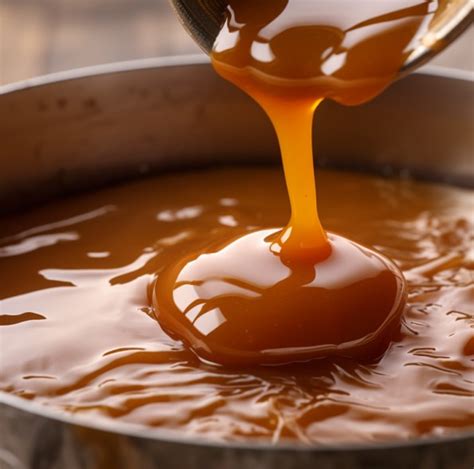 Caramel doré coulant dans un moule