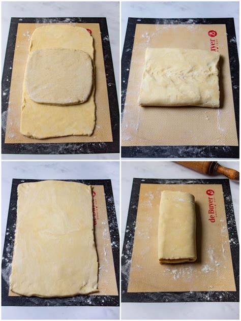 Illustration montrant les étapes de pliage de pâte feuilletée et montage tatin