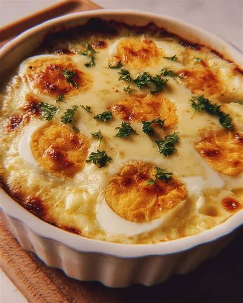 Illustration: Gratin d’œufs durs prêt à sortir du four