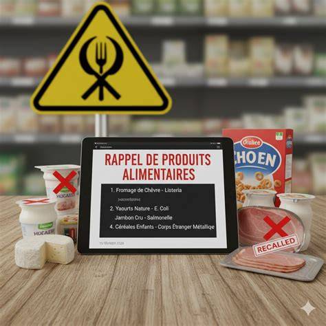 Infographie: cycle de rappel produit et traçabilité (lot, code GTIN, date de durabilité minimale)