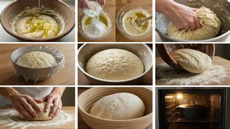 Image infographique: Schéma des étapes clés de la brioche deux fois maman (pétrissage, pousse, dégazage, façonnage, cuisson)