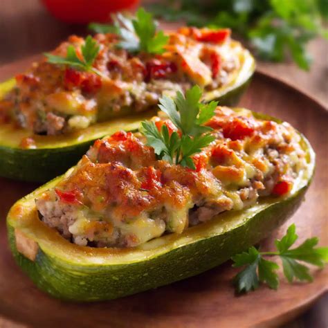 Infographie: étapes de préparation des courgettes farcies au pain de mie et fromage blanc