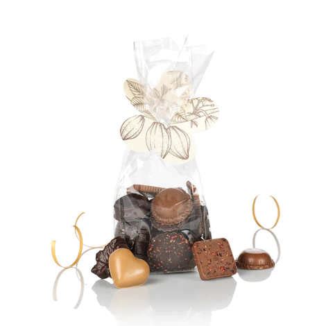 Assortiment de chocolats fins dans un sachet élégant