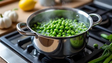 Schéma simplifié de la cuisson des petits pois (écosser, blanchir, raffermir)