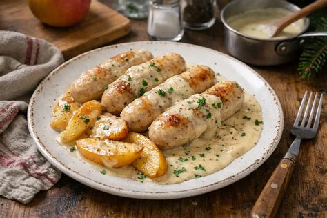 Boudin blanc servi avec des pommes