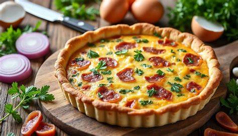 Infographie: schéma de montage d’une quiche lorraine et variantes