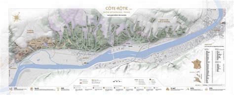 Carte des lieux-dits de Côte-Rôtie et localisation du lieu-dit Côte Brune, avec ses sols schisteux et granitiques