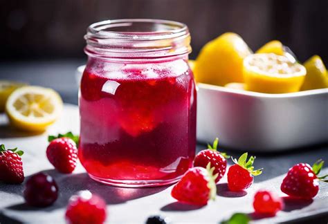 Gros plan sur des pots de gelée de fruits rouges fraîchement remplis et retournés