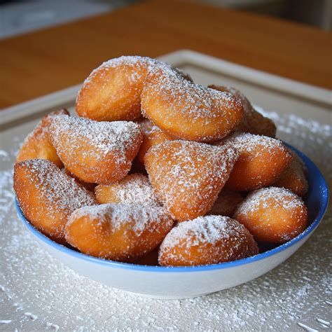 Des beignets dorés et sucrés, certains ouverts pour montrer une garniture d'abricot