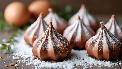 Meringues trempées à moitié dans du chocolat avec copeaux et confettis