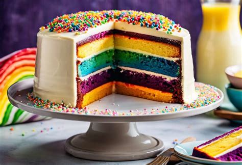 Gâteau multi-couches coloré avec bonbons et génoises arc-en-ciel