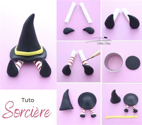 Chapeau de sorcière en pâte à sucre décoré