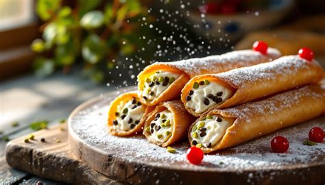 Cannoli siciliens garnis de crème et décorés