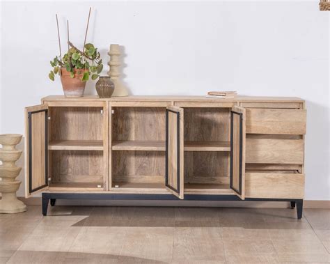 Buffet bas scandinave en manguier avec tiroirs et portes