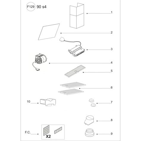 Vue éclatée d'une hotte aspirante montrant l'emplacement des filtres métalliques et à charbon