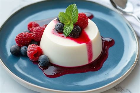Différents ramequins de panna cotta avec diverses garnitures