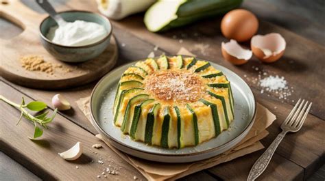 Illustration d’un flan de courgettes au parmesan dans un moule à cake doré