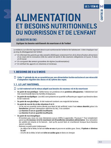 Graphique comparant les besoins nutritionnels des nourrissons