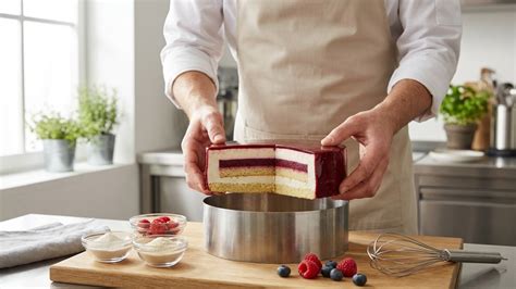 Visualisation du montage de l’entremet avec streusel et inserts