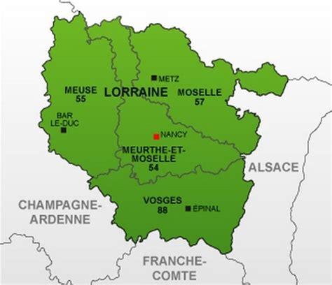 Carte de la région Lorraine en France