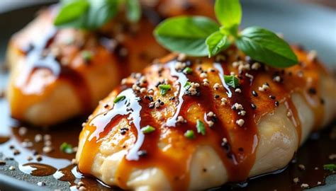 Cuisson de blancs de poulet dans un plat à four avec une sauce miel et balsamique