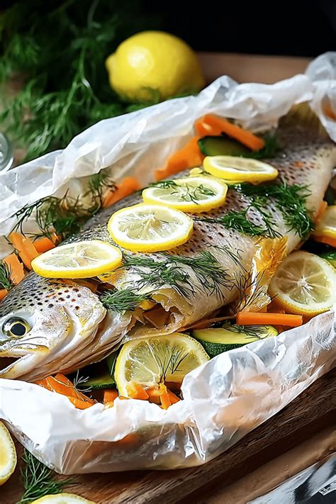 Exemple d’un plat préparé de poisson-perroquet dans une papillote colorée