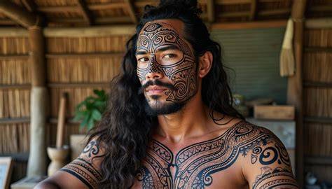 Frangipanier en leis hawaïens et tatouages traditionnels
