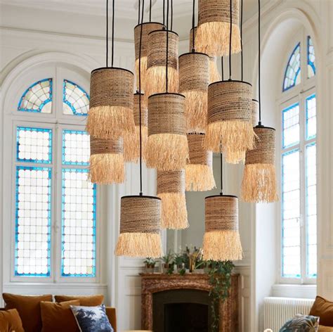 Suspension design en rotin pour cuisine