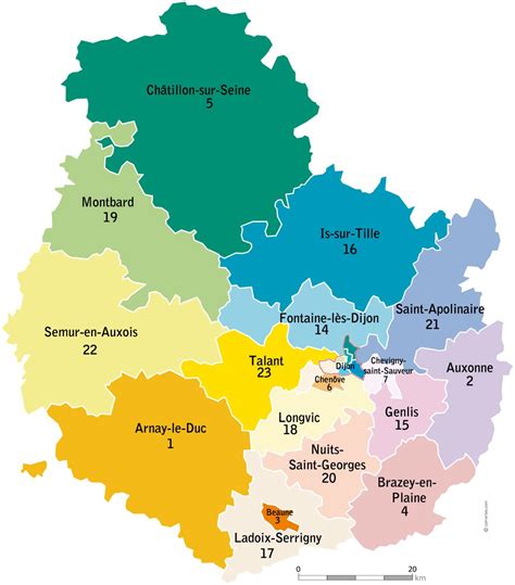 Carte de la région Côte-d'Or avec les emplacements des camions