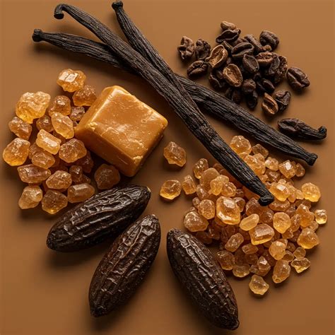 Infographie: évolution des parfums gourmands et leurs notes (vanille, praline, caramel, chocolat)