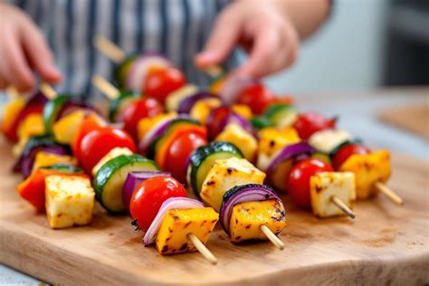 Brochettes de légumes colorées sur un grill