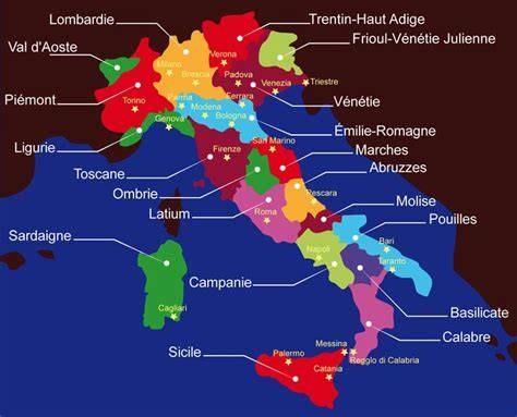 Carte des régions italiennes et variantes de petits pois sautés