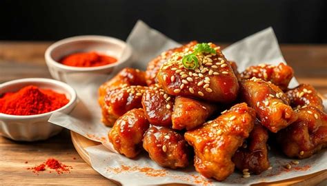 Poulet frit enrobé de sauce et saupoudré de graines de sésame