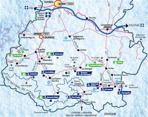 Carte des Pyrénées et localisation des biscuiteries Latapie et Védère