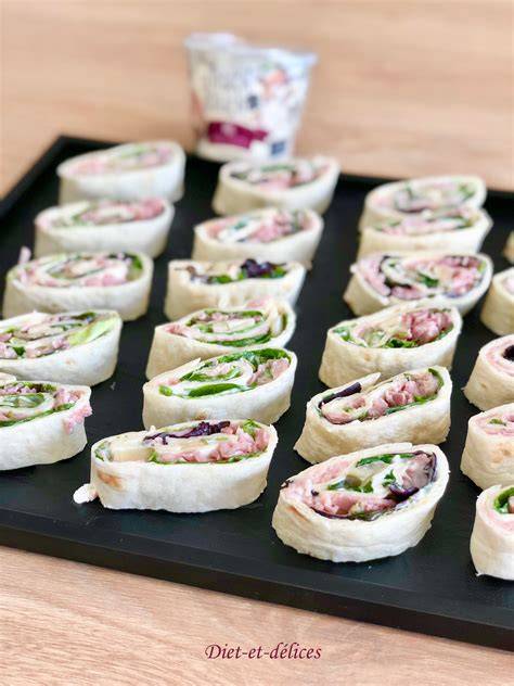 Photo montage de wraps apéro variés: saumon, jambon, thon et italien