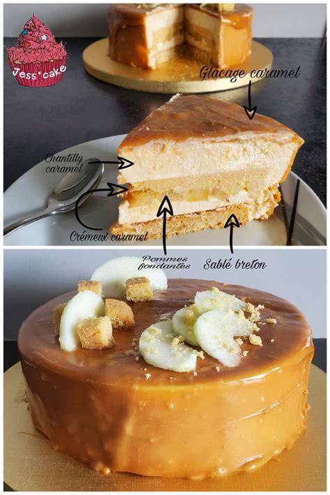 Diagramme des couches: biscuit, mousse, crémeux, insert pomme