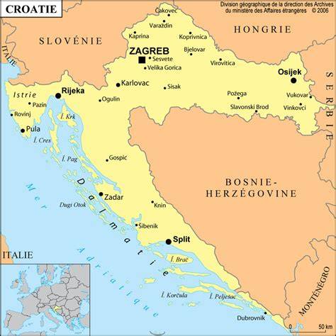 Carte géographique et flux de transferts potentiels liés à la Croatie et l'Autriche